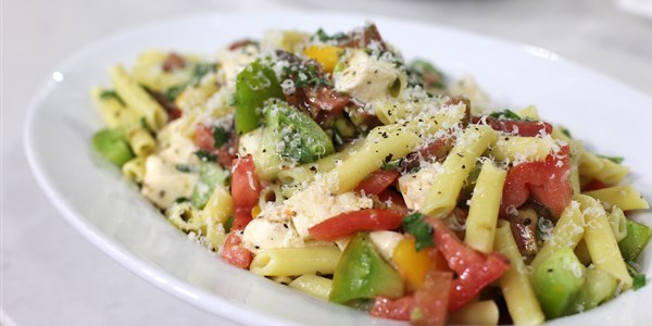 Penne with Fresh Mozzarella, Heirloom Tomatoes and Basil