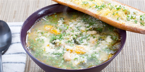 Butternuss Squash and Kale Minestrone with Horseradish Gremolata and Parmesan Toast