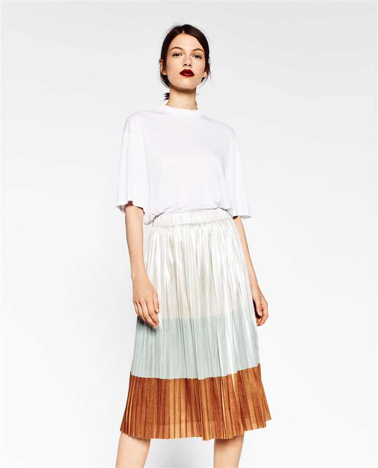 扎拉 metallic pleated skirt