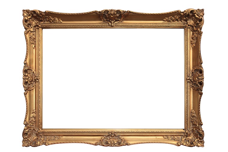 空 gold ornate picture frame with white background