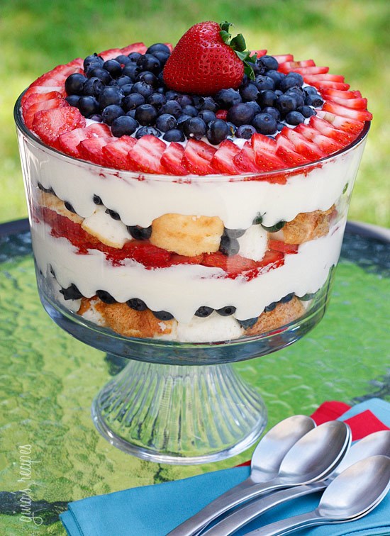 红， white and blueberry trifle
