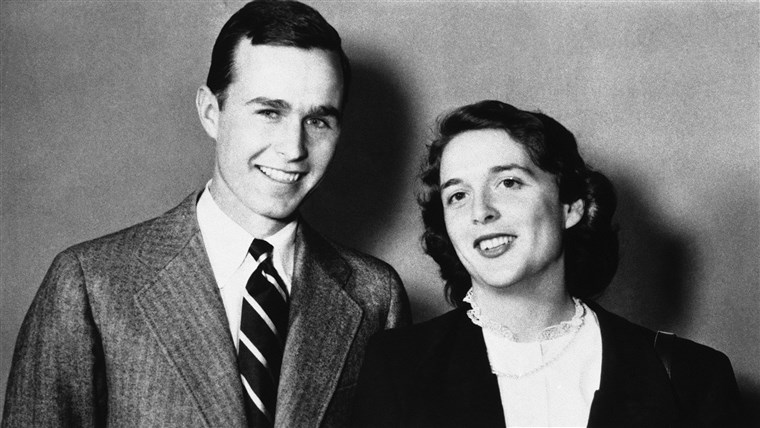 جورج Bush is shown with wife Barbara in 1945.