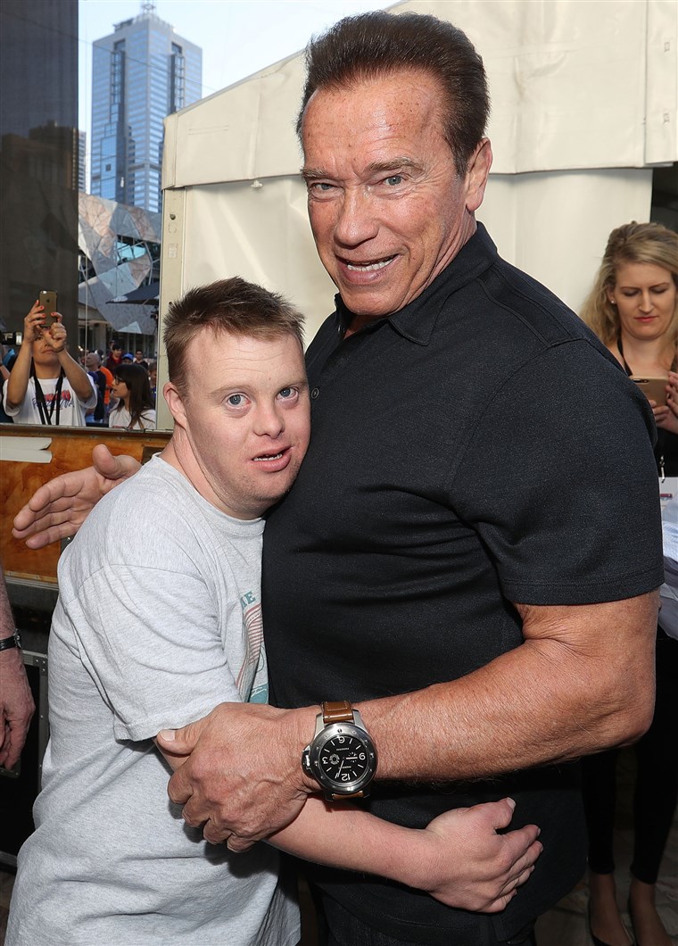 Arnold Schwarzenegger meets fan Ben Russell