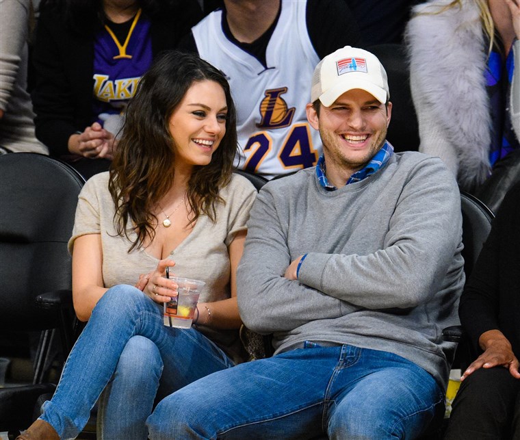 Ashton Kutcher and Mila Kunis at Lakers game