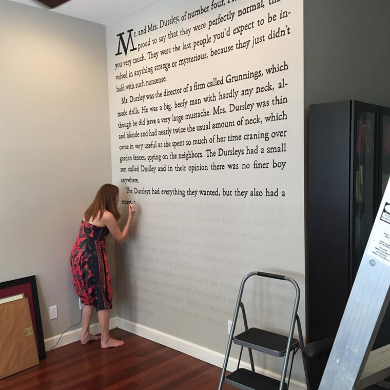 Meredith McCardle painted a wall in her home with the text of the first page of 