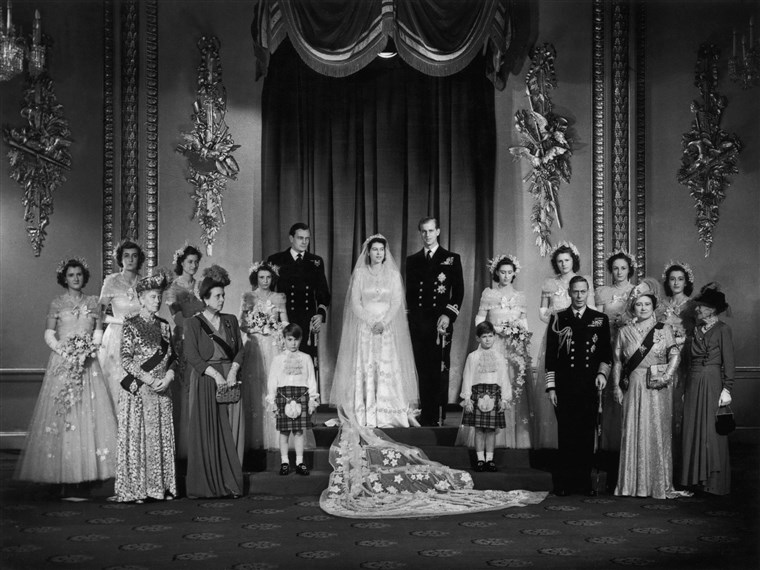 Princezna Elizabeth, future queen of England, at her wedding to Philip Mountbatten