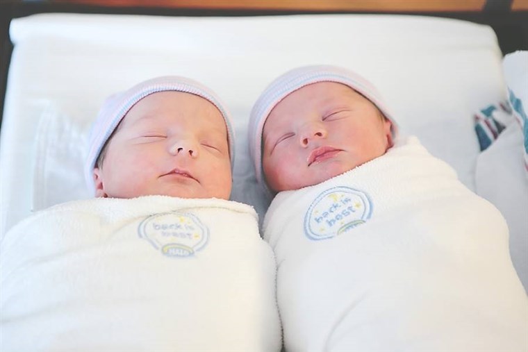 EmmaLee and Grayon Palmisano hour after they were born in February 2014.