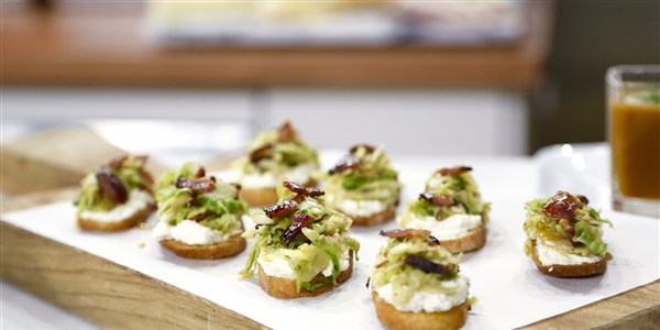 Crostini with Ricotta, Brussels Sprouts and Maple Bacon