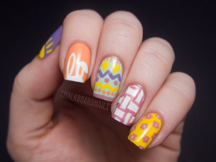 Великден nail art designs to DIY: bunnies, baskets, spring flowers