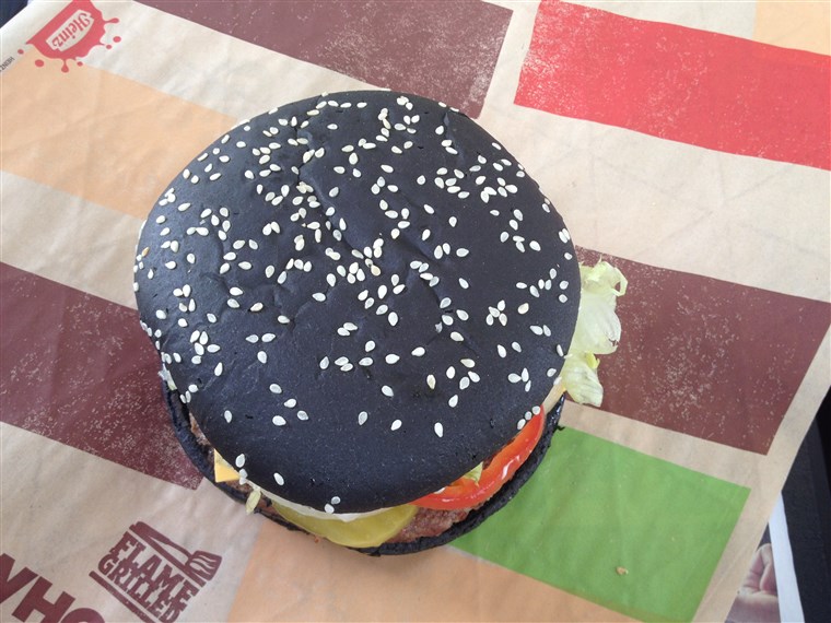 Близо up of black bun on Burger King's Halloween Burger