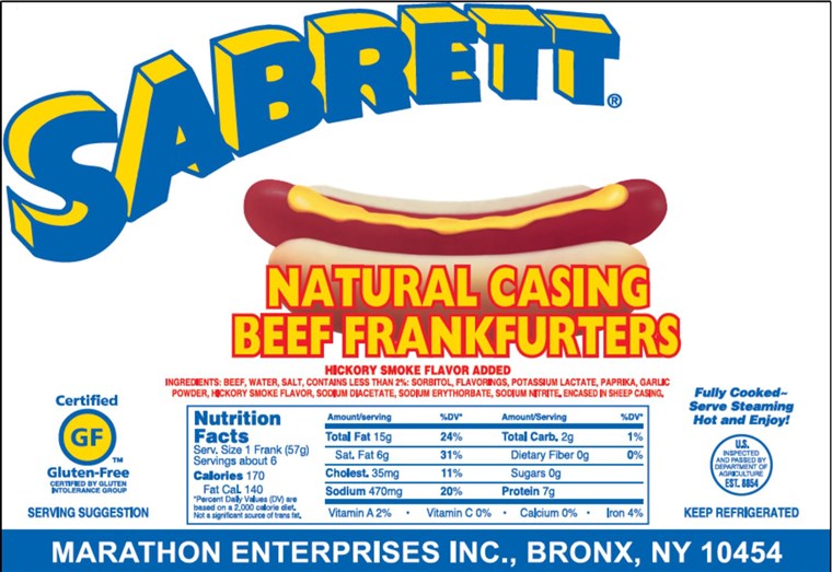Sabret hot dog package label