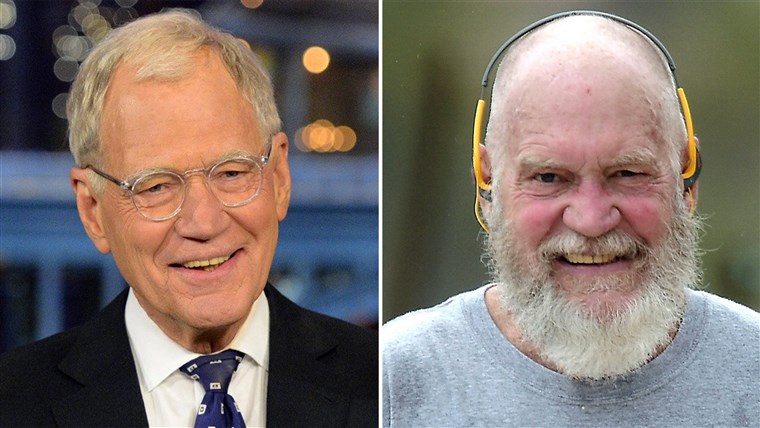 NOVÝ YORK - MAY 20: David Letterman hosts his final broadcast of the Late Show with David Letterman, Wednesday May 20, 2015 on the CBS Television Network. Saint Barthelemy, France - David Letterman is nearly unrecognizable with his snowy beard as he gets in a morning work out around the Caribbean islands. The retired late-night talk show host resembled Santa Claus with his newly grown beard and smile