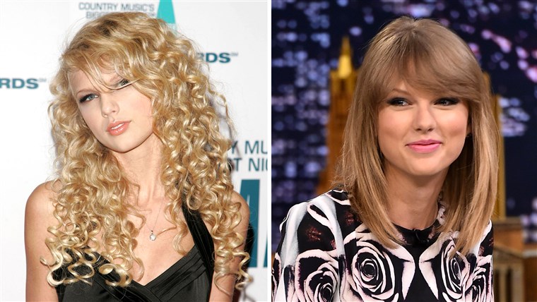 Taylor Swift: From curly-haired country singer to sleek and straight pop star.
