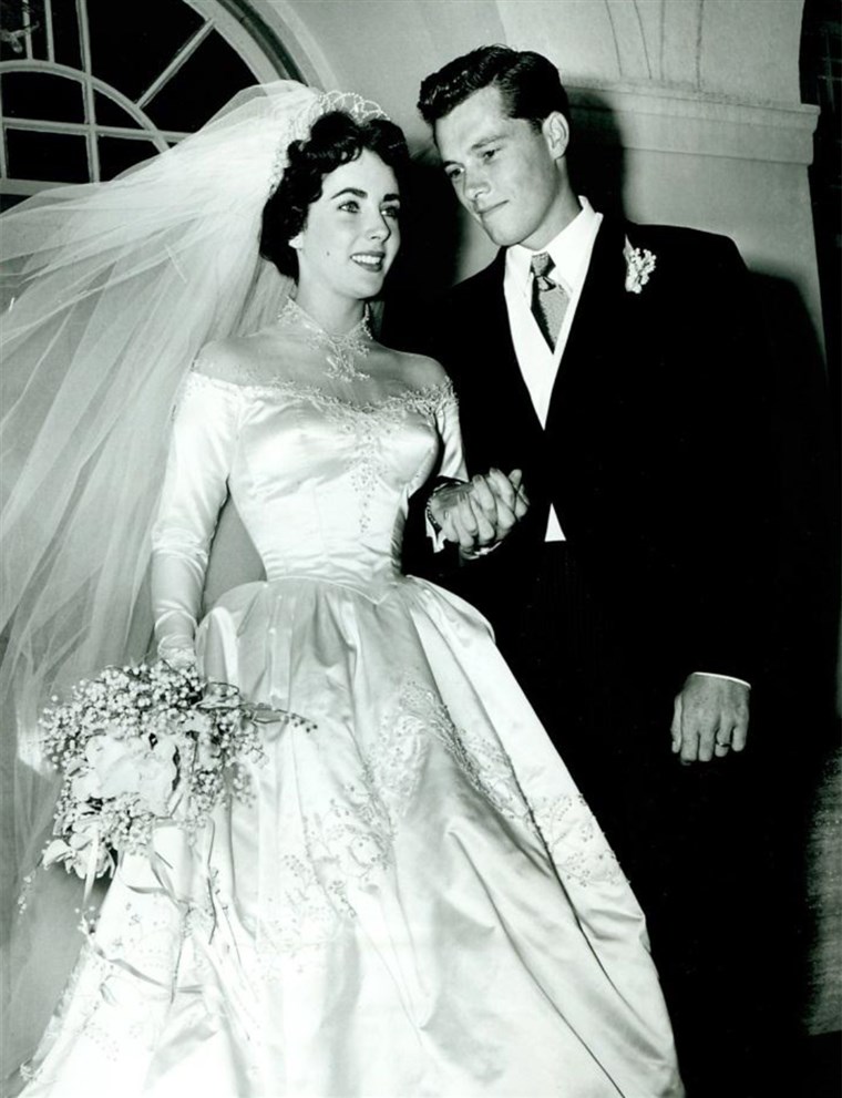 Elizabeth Taylor, 18, shown at her 1950 wedding to hotel heir Conrad “Nicky” Hilton.