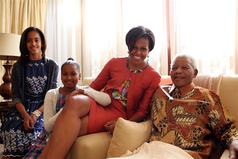 Michelle Obama, Malia Obama, Sasha Obama, Nelson Mandela