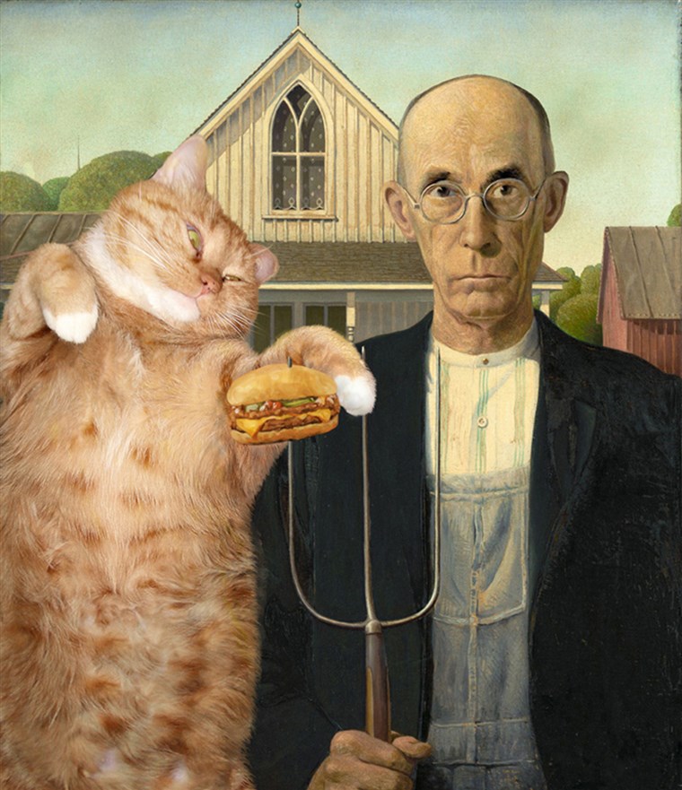 americký gothic behind Ameri-cat politics? Grant Wood, American Gothic. I can has cheeseburger?