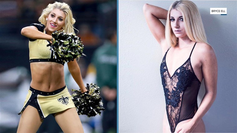 Bývalý New Orlean Saints cheerleader Bailey Davis in her outfit, and the picture that got her fired.