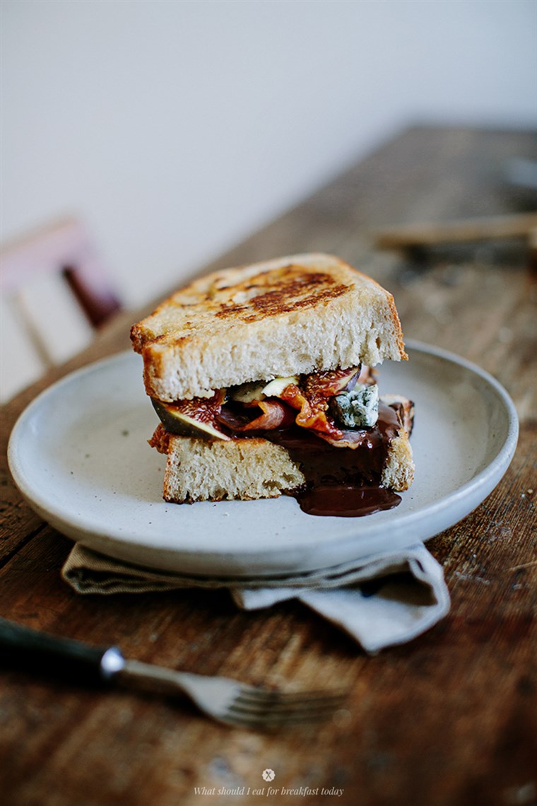 Heiß sandwich with chocolate, bacon, blue cheese and figs, courtesy of Marta Greber/What Should I Eat for Breakfast Today