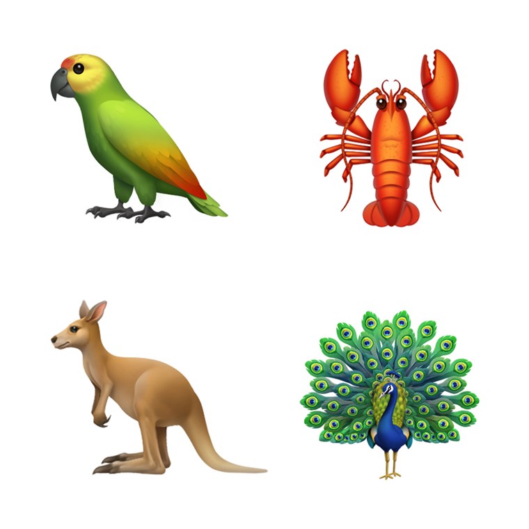 Papageien, lobsters, kangaroos and peacocks are coming soon. 