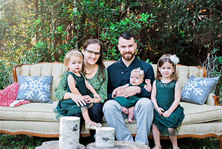 Molly Lensing with her husband, Nick, and their daughters, Agatha, 4, Felicity, 3, and Anastasia, 1.