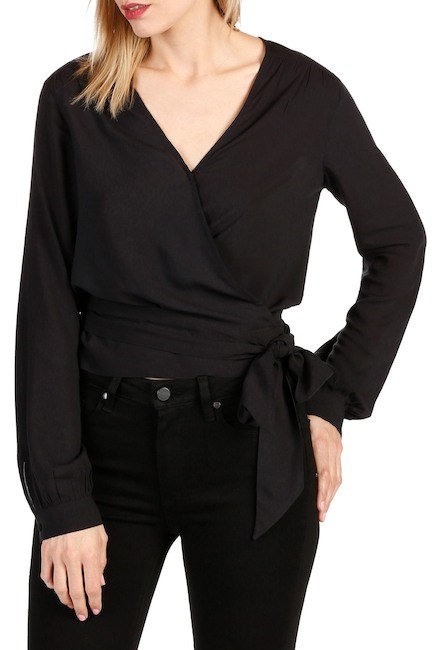 PAIGE Carlyn Wrap Blouse in Black