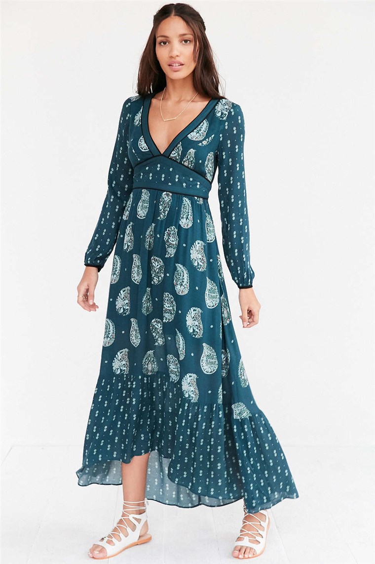 Ecote Prairie Mixed Print Long-Sleeve Maxi Dress