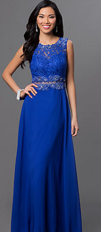 Promgirl Mock Two Piece Floor Length Prom Dress with Lace Bodice